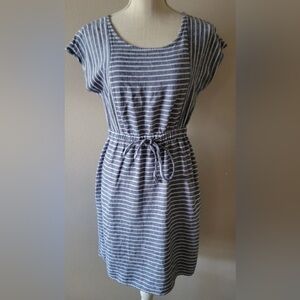 Old Navy Blue White Drawstring Linen Blend Dress